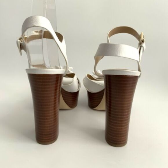 New Michael Michael Kors Leather Open-toe Pumps White Ankle Wrap 9 - Picture 7 of 12